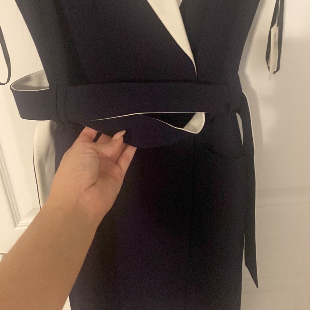 Calvin Klein navy with white trim dress with matching belt - Picture 3 of 7